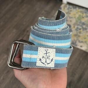 Rare Vintage 00s Y2K American Eagle Blue Rope Canvas Strap Pull Textile Belt